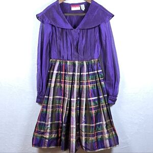 ​VTG Oscar de la Renta Studio Plaid Dress Silk Blend Knee Lenght Sz.4 Flawed